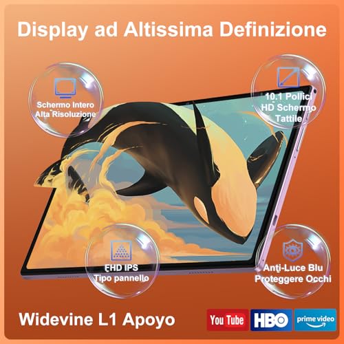 Android Tablet 15 [30GB RAM] 128GB ROM, 10 Inch IPS HD Screen+1TB Expandable, 8-core, 8000mAh, Metal Body, 5MP+8MP, Face ID, Widevine L1 - with Keyboard, Mouse, Protective Case - Purple