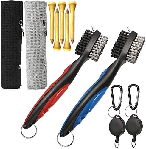 HOOMBOOM Golf Accessories Set Golf Towel, 2-Pack Golf Club Brush and Club Groove Cleaner 2 Ft Retractable Zip-line and Aluminum Carabiner Cleaning Tools HOOMBOOM Golf Accessories Set Golf Towel, 2-Pack Golf Club Brush and Club Groove Cleaner 2 Ft Retractable Zip-line and Aluminum Carabiner Cleaning Tools