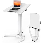 JOY worker Foldable Mobile Standing Desk, Adjustable Portable Desk, White | 90&deg; Tiltable MDF Desktop with Strip, Height Adjustable, Collapsible Low Base with Hidden Wheels, Holds 22lbs, for Home Office