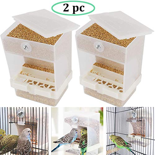 Old Tjikko Parrot Automatic Feeder,No-Mess Bird Feeder,Cage Accessories for Budgerigar Canary Cockatiel Finch Parakeet Seed Food Container (2pc Screw-Fixed Bird Feeder)