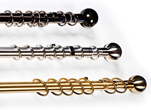 Metal Curtain Pole Set - 19 or 25mm Diameter - Ball End - Brackets and Rings - 3 Colours (120cm/19mm, Antique Brass)