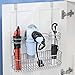 mDesign Metal Over Door Bathroom Hair Care & Styling Tool Organizer Storage Basket for Hair Dryer, Flat Irons, Curling Wands, Hair Straighteners - Hang Inside/Outside Cabinet Doors - Chrome