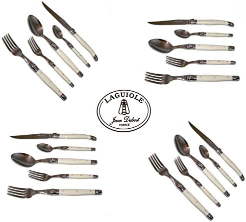 French Laguiole Dubost - Complete 20 Pcs Flatware Set - Ivory Color (Original Laguiole White Colour Full Cutlery Setting for 4 People - Direct From France)