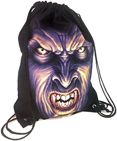 Drawstring Bag Backpack Sack 100% Cotton Canvas Reversible Unique Graphic Print 20" x 15" (Vampire)