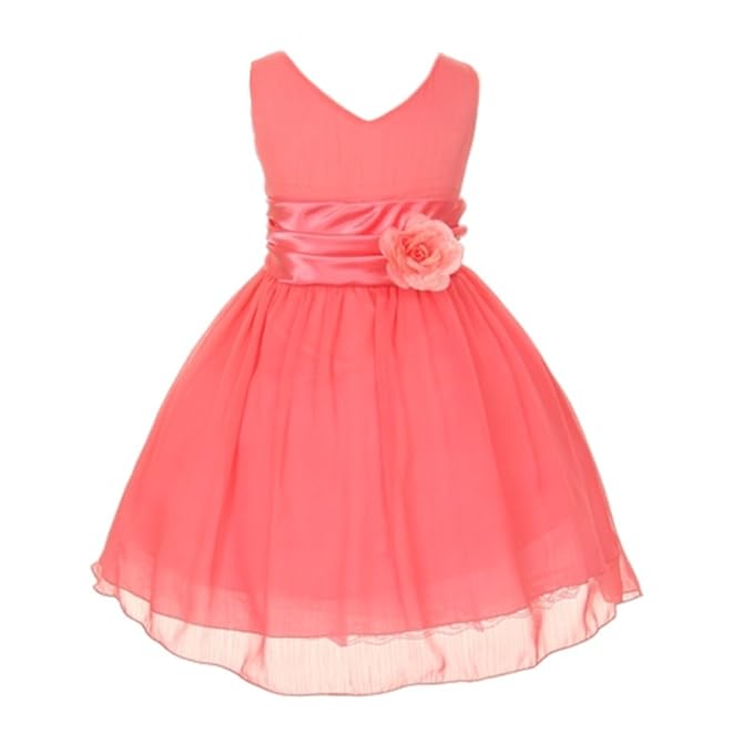 Chiffon Double V Neck Wedding Flower Girl Dress, Made in