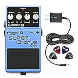 Boss CH-1 Classic Stereo Super Chorus Pedal - INCLUDES - Blucoil Power Supply Slim AC/DC Adapter for 9 Volt DC 670mA AND 4 Pack of Guitar Picks