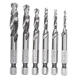 Migiwata HSS 4341 Imperial 2-in-1 Combination Drill and Tap Bit Set Fractional Inch 1/8''-3/8'' with 1/4&rdquo; Hex Shank and Spiral Flute Tapping Tool Set Kit Hand Tool of 6pcs