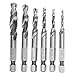 Migiwata HSS 4341 Imperial 2-in-1 Combination Drill and Tap Bit Set Fractional Inch 1/8''-3/8'' with 1/4&rdquo; Hex Shank and Spiral Flute Tapping Tool Set Kit Hand Tool of 6pcs primary