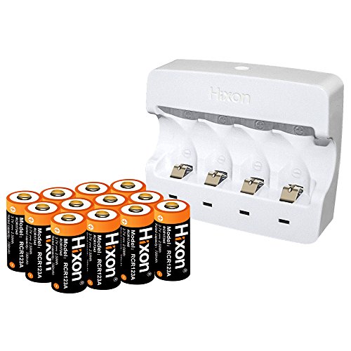 RCR123A Rechargeable Batteries(12 PCS) and Charger, Hixon 3.7V 700mAh RCR123A Li-ion Batteries for Arlo HD Security Cameras(VMC3030/VMK3200/VMS3330/3430/3530), UN CE Certified