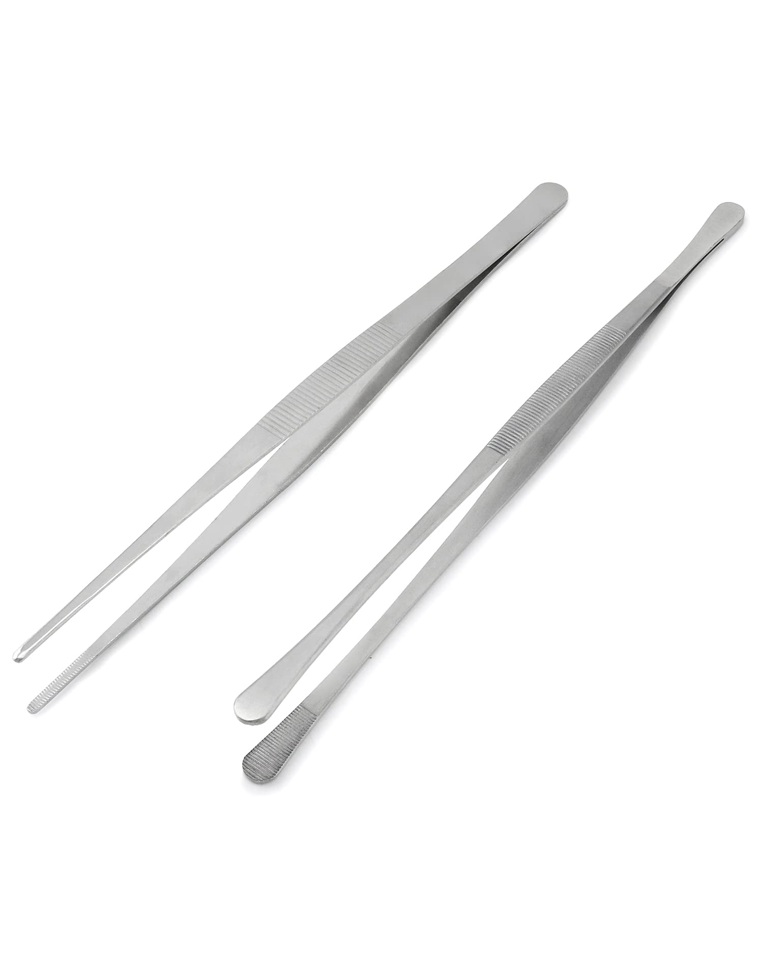QWORK® 2 Pcs Long Stainless Steel Tweezer Tongs, Round and Pointed, Suitable for A Variety of Scenarios, 30cm / 12-Inch