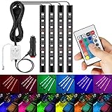AMBOTHER 4X 12-Color 36-LED Car LED Interior Atmosphere Decorative Strip Lights, Glow Neon Floor Decoration Underdash Lighting Lamp Kits, with IR Wireless Remote Control & Car Charger DC 12V