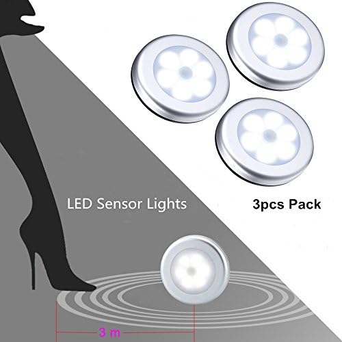 Upgraded LED Closet Light, Motion Detector Sensor Lights, Under Cabinet Cordless Battery Powered Night Light, LED Bulbs, Wall Lights, Safety Lights for Hallway Stairs Cabinet (No Dazzle 3pcs Pack)