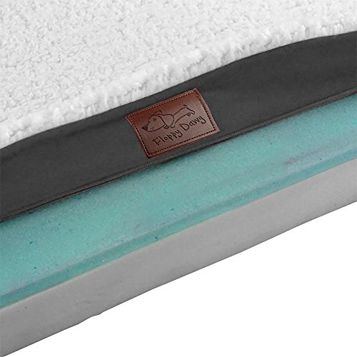 Floppy Dawg Gel Memory Foam Dog Bed and Crate Cover Blanket Bundle, Removable Cover, Waterproof Liner, Fits 42 Inch Crates. Slate Gray Suede and Fleece with White Sherpa Top. - Thumbnail 2