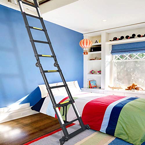 charaHOME Aluminum Telescoping Ladder 10.5ft Multipurpose A-Frame Folding Telescopic Extension Ladder Lightweight Portable Telescope Ladder Folding with Support Bar Non-Slip 330 lb Load Capacity