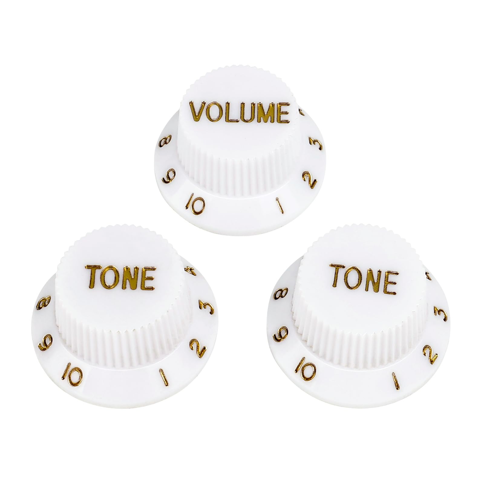 Banworks Electric Guitar Control Knobs 2 Tone and 1 Volume Knobs Speed Knobs Top Hat Metric 6mm (15/64") 18-Spline for Squier Strat Electric Guitars Pack of 3 JT/XN-04 White