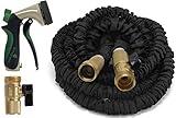 Garden Hose, 50 Ft, Heavy Duty Expanding Water Coil Flexible Expandable Retractable Collapsible Shrinking Hoses Strongest Lightweight Solid Brass Fittings. For Grass Dock Warehouse Gardner Plants