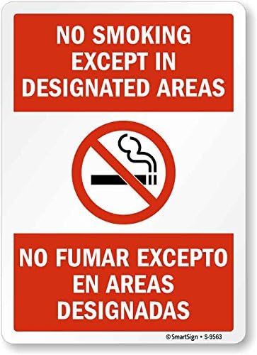 SmartSign by Lyle S-9563-PL-14 "No Smoking Except in Designated Areas" Plastic Sign, Bilingual, 14" x 10", Black/Red on White