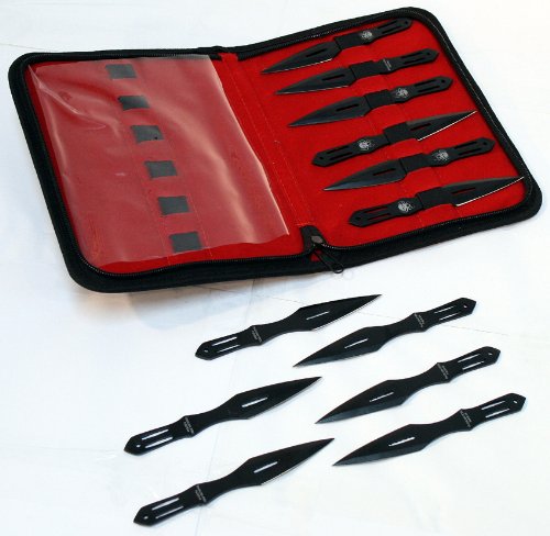 12 Pcs Set Black 5.5" Throwing Knives With Carrying Case - Thumbnail 2