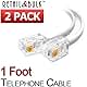 (2 Pack) 12 Inch Short Telephone Cable Rj11 Male to Male 1ft., Phone Line Cord