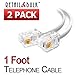 (2 Pack) 12 Inches Short Telephone Cable Rj11 Male To Male Phone Line Cord (1 Foot, White)