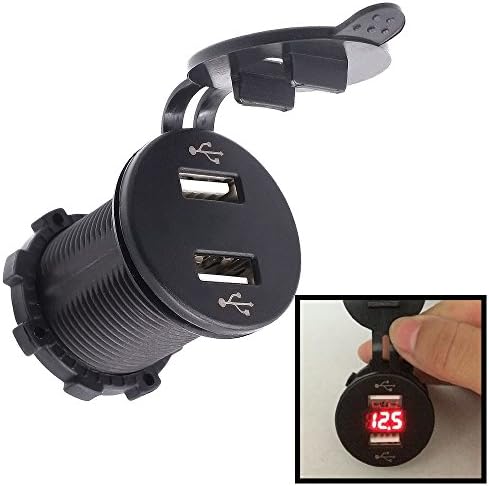 RCLITE 4.2A Dual USB Charger Socket Power Outlet 2.1A &amp; 2.1A with Voltmeter for iPad iPhone Car Boat Marine Mobile Blue LED Light (Red)