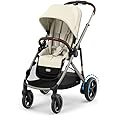 Cybex e-Gazelle S Electronic Assist Stroller – Gazelle S Single-to-Double Electric Stroller, Smart Assist, Rocking Mode, 20+ Configurations & Compact Fold, Seashell Beige with Taupe Frame