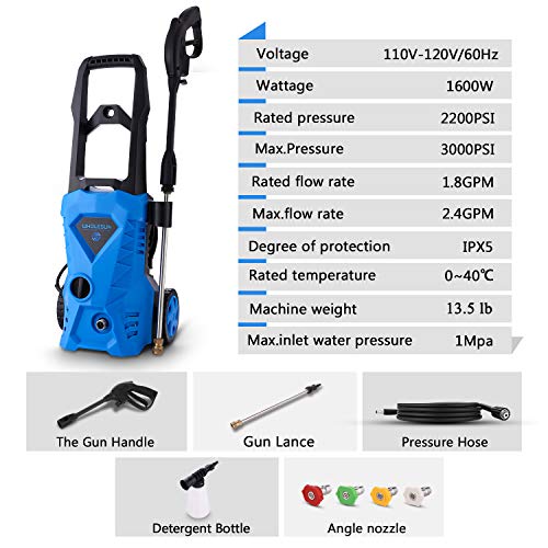Upgraded WHOLESUN 3000 PSI Electric Pressure Washer Cleaner 1.8GPM