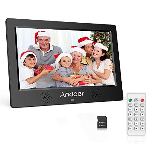 Andoer 10.1 Inch Digital Picture Photo Frame 16:9 IPS Screen with 1920X1080 Pictures Dispaly Include 8GB SD Card Support Video, USB and SD Card Slots, Calendar, Background Music
