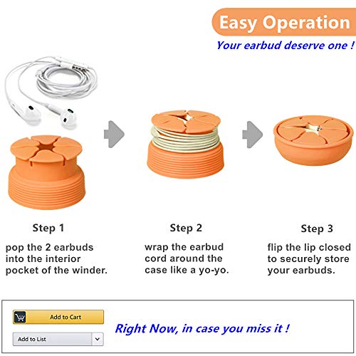 Tangle-Free Earbuds Holder Storage Case Portable Silicone Headphone Earphone Cable Compact Storage Cord Wrap Winder Headphones Keeper System Organizer (Orange Blue)