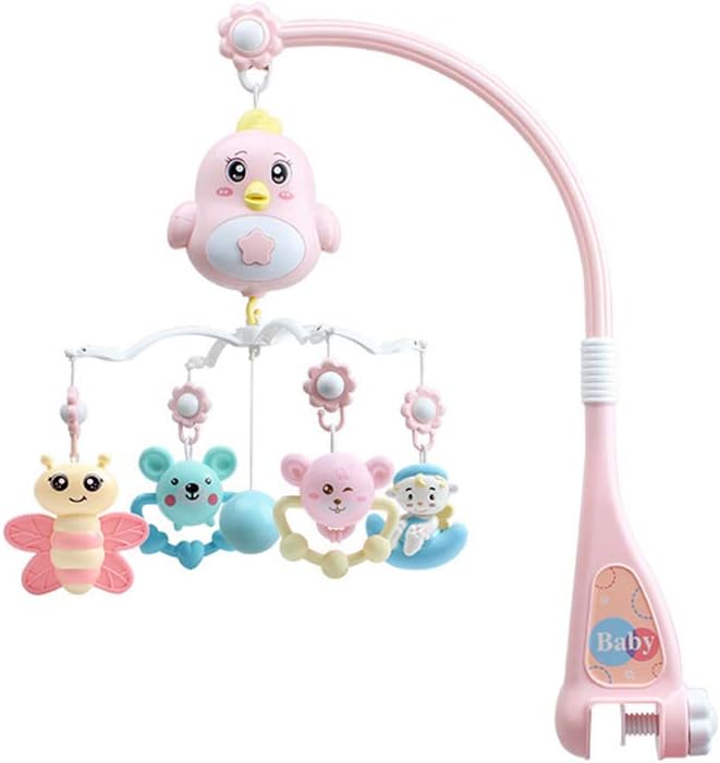 AIBAB Baby Mobiles for Cots Baby Comfort Bed Bell Music Rotating Bed Bell Teether Pendant Star Projection Remote Control Pink