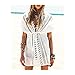 MG Collection White Crochet Zigzag Edge V Neck Swimsuit Cover Up / Beach Dress