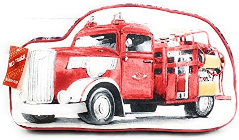 Red Truck Classic Kid's Collection Cotton Decorative Firetruck Pillow Red White Navy Black Plaid Edges
