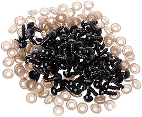 HNDHUI 100Pcs DIY Plastic Doll Toy Eyes Black Safety Puppets Doll Making Eyes with Washers (9mm)