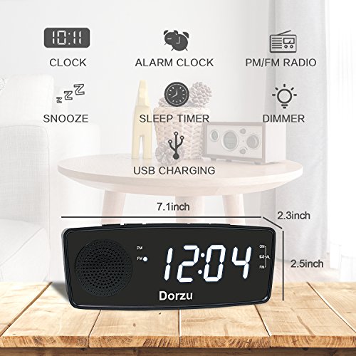 Dorzu Alarm Clock Radio,FM Digital Clock Radio with USB Fast Charger for Bedroom - Thumbnail 2
