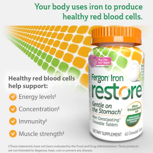 Fergon Iron Restore Chewable Tablets Gentle on Stomach, Non