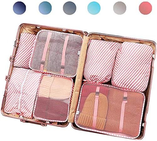 PACTIVE Packing Cubes for Travel, 6/7/8/9 Set Luggage Organizer (7 Pink Striped) best packing cubes