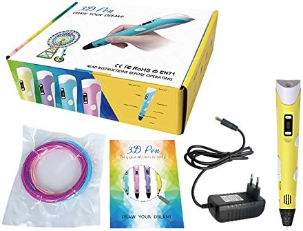 Home Wing™ Multifunction 3D Printing Pen with LCD Screen for Doodling Drawing 3D Pen Tool with 3 1.75mm ABS Filament- As DIY Gift 3D Printers (Yellow)