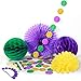 Decor365 Gold Purple Green Mardi Gras Party Decorations Glitter Circle Garlands Banner Hanging Paper Fan Tissue Pompoms Fat Tuesday Mardi Gras Birthday Bachelorette Bridal Cavinal Party Decor
