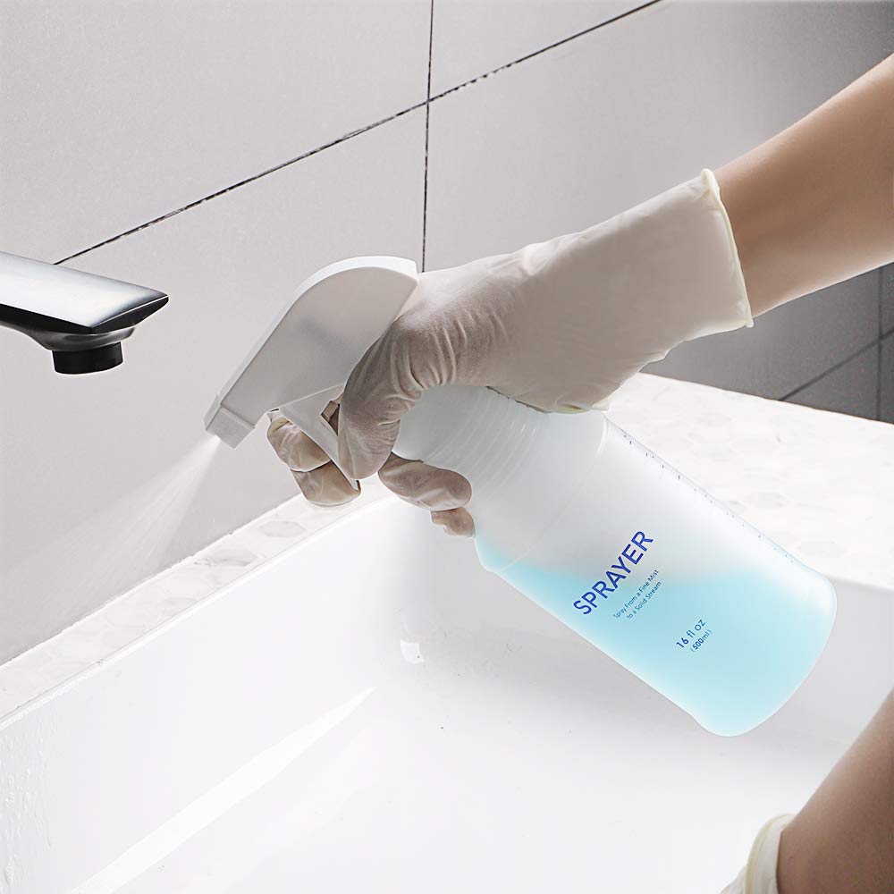 YAMYONE Plastic Spray Bottles 2 Pack 16 oz, Professional Heavy Duty Empty Spraying Bottles Sprayer Cleaning Solutions, Bleach/Vinegar/Rubbing Alcohol Safe, Mist Squirt Water Bottles with Measurements : Beauty