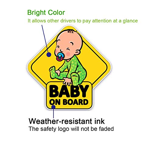 WENWELL 2PCS Baby on Board Car Sticker for Baby Safety, Baby Car Sign. Warning Sticker Window Magnet Sign Notice Board. Back Self-Adhesive Easy to Install