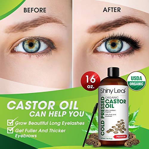 Castor Oil USDA Organic (16oz) Cold-Pressed 100% Pure Castor Oil, Hexane-Free For Hair Growth For Dry Skin, Hair Care & Eyelashes Natural Moisturizing & Healing Caster Oil by Shiny Leaf - Thumbnail 2