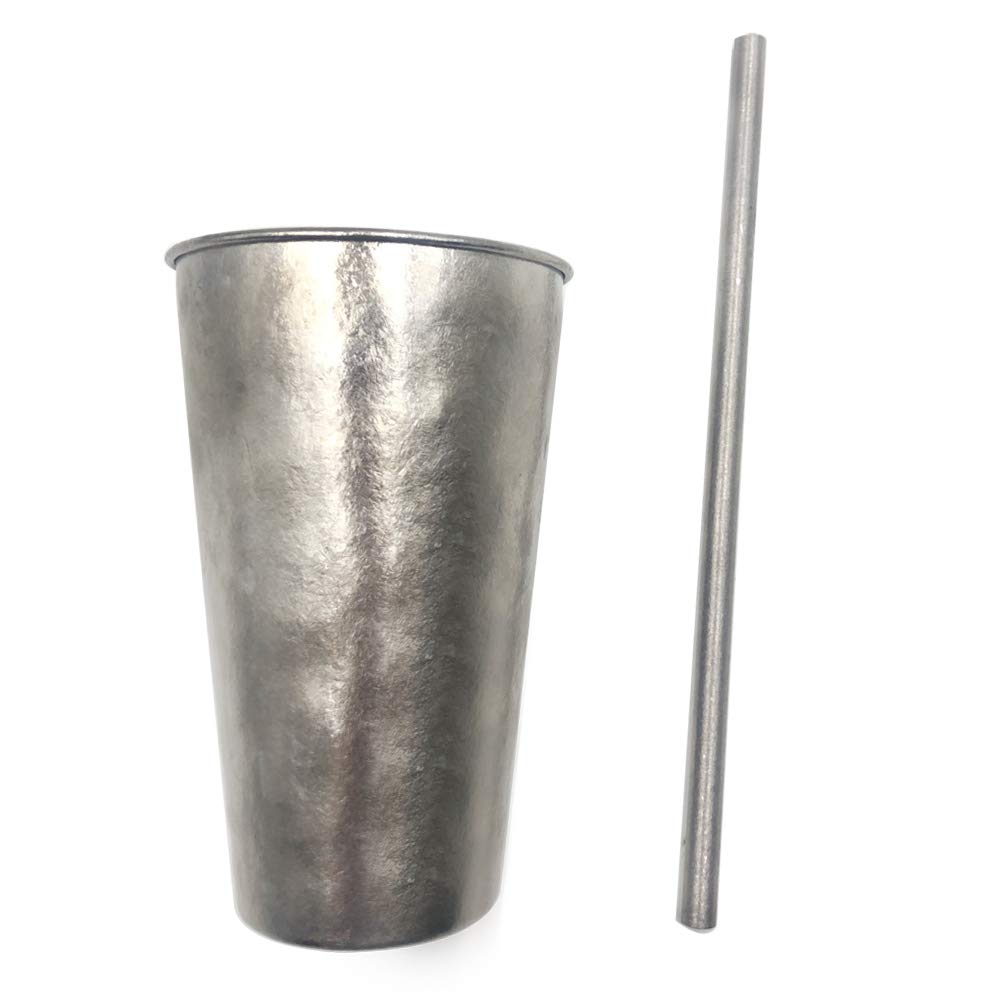 TiTo Portable Titanium Cup with Titanium Straw Small Coffee Wine Beer Drinking Mug for Tea Water Picnic BBQ Travel Camping Hiking Hunting 480ml (Titanium Color)