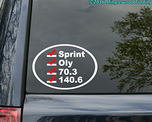 TRIATHLON LIST 6.5" x 4.5" Vinyl Decal Sticker - Checklist 70.3 140.6 Tri Ironman Swim Bike Run - White w/Red