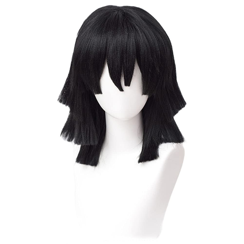 Photo 1 of Wiggy Mermaid Obanai Cosplay Wig for DS Costume Short Black Anime Wigs for Adults with Cap for Halloween Party