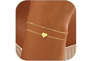 RMMD Gold Initial Bracelets for Women, 18K Gold Plated Letter A-Z Initial Bracelet Heart Bracelet Dainty Gold Bracelets for Women Teen Girl Gifts Trendy Stuff Jewelry Gifts