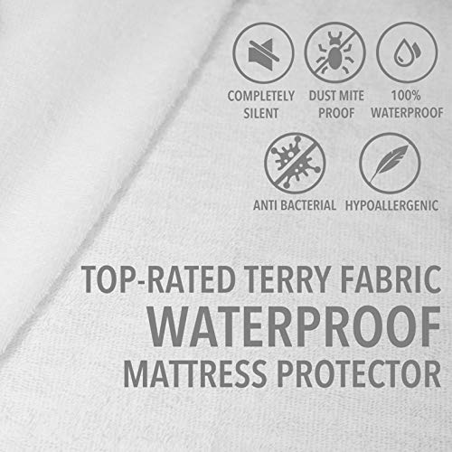 FeelAtHome Hypoallergenic Fitted Waterproof Mattress Protector - Premium Anti-Dust Mite, Anti-Allergens Mattress Protection Cover (Twin XL) - Thumbnail 2