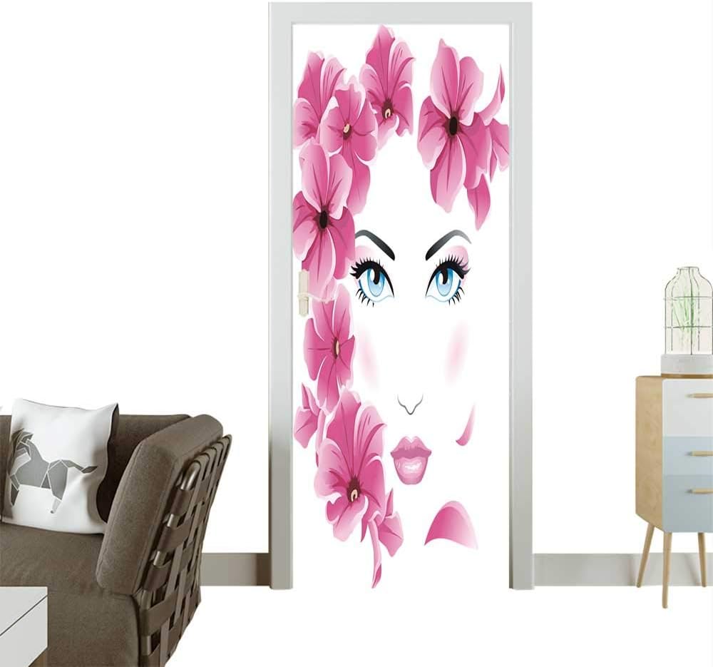 Door Sticker Girl Floral face Removable Door Decal for Home Decor W35.4 x H78.7 INCH Amazon.co
