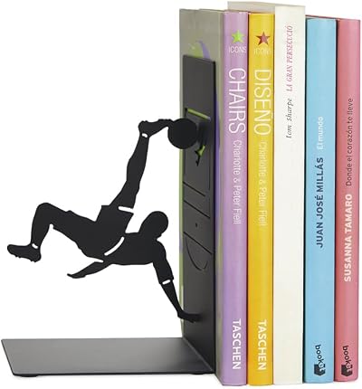Balvi Metal Bookend Bicycle Kick Black Soccer Player Design