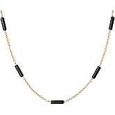 MYEARS Women Bead Choker Station Necklace Gold Gemstone 14K Simple Dainty Handmade Chain Everyday Boho Beach Jewelry