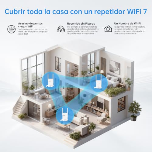 PLERY WiFi 7 Repeater BE3600 Dual Band WiFi Signal Amplifier 5G/2.4G up to 3600Mbps, Long Range WiFi Repeater with Gigabit, MLO and 4K-QAM Port, Compatible with EasyMesh and All Routers